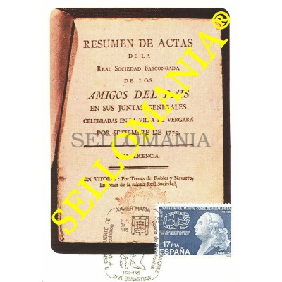 1985 TARJETA MAXIMA CARD CONDE PEÑAFLORIDA XAVIER MARIA DE MUNIVE 2824 TC22720