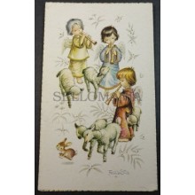 ESTAMPA HOLY CARD CHILDREN SHEPHERDS WITH SHEEP ANDACHTSBILD SANTINI   CC1745