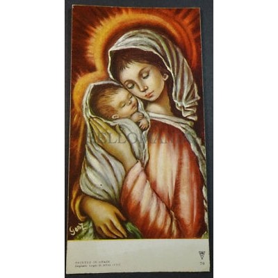 ANTIGUA ESTAMPA HOLY CARD VIRGEN MARIA Y NIÑO JESUS ANDACHTSBILD SANTINI  CC1805