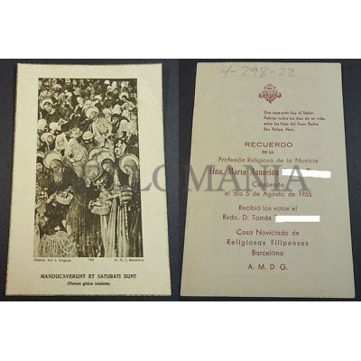 OLD BLESSED MANDUCAVERUNT ET SATURATI SUNT HOLY CARD  1955  ANDACHTSBILD  CC2071