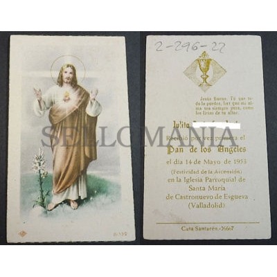 OLD BLESSED SACRED HEART OF JESUS HOLY CARD  1953  ANDACHTSBILD SANTINI   CC2073