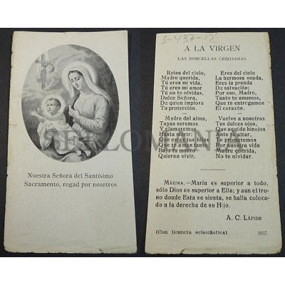 OLD BLESSED VIRGIN MARY JESUS CHILD HOLY CARD ANDACHTSBILD SANTINI        CC2130