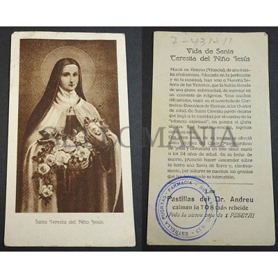 OLD BLESSED SAINT THERESE OF LISIEUX HOLY CARD PASTILLAS DOCTOR ANDREU    CC2136