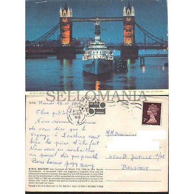 POSTCARD LONDON HMS BELFAST TOWER BRIDGE 1976 ENGLAND LONDRES INGLATERRA POSTAL BOATS CC03447 UK