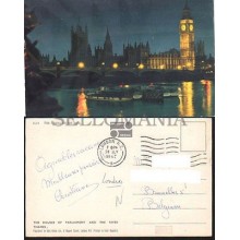 POSTCARD LONDON RIVER THAMES HOUSES PARLIAMENT 1965 FLOODLIT ENGLAND LONDRES NOCTURNA INGLATERRA POSTAL CC03451 UK