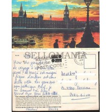 POSTCARD LONDON SUNSET ON THE RIVER THAMES PARLIAMENT 1974 ENGLAND LONDRES INGLATERRA POSTAL CC03453 UK