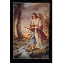 OLD SAINT GUARDIAN ANGEL RELIGIOUS POSTCARD ESTAMPA ANGEL DE LA GUARDIA    CC105