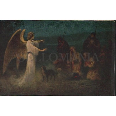 RELIGIOUS POSTCARD 1920 NEW TESTAMENT THE ANGEL ANNOUNCES THE NATIVITY    CCR024